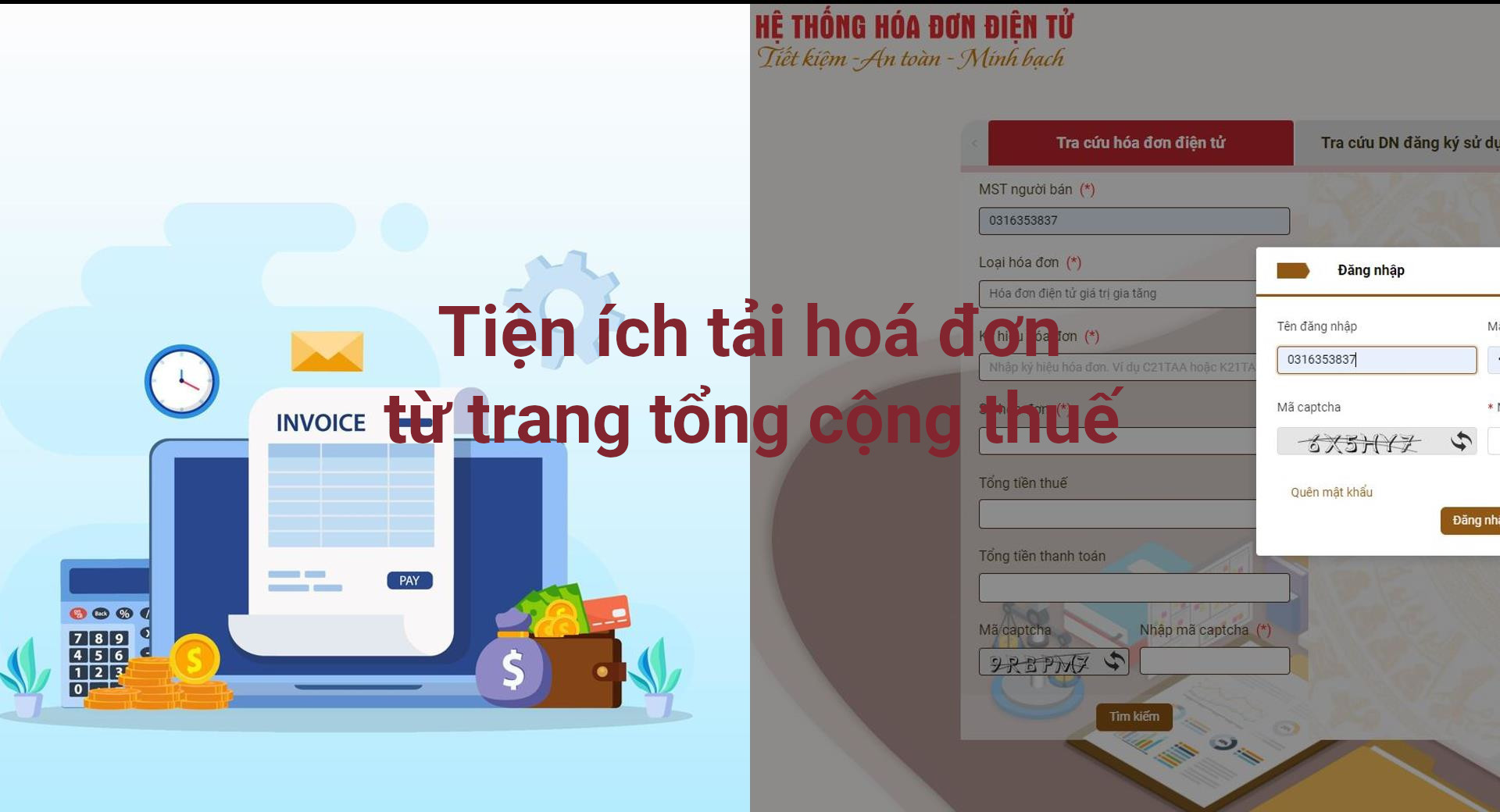 Tiện ích tải thông tin hoá đơn từ trang tổng cục thuế